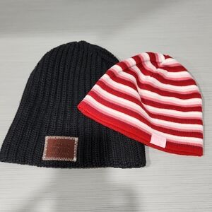 Love Your Melon Black and Red Striped Kids Beanie Duo